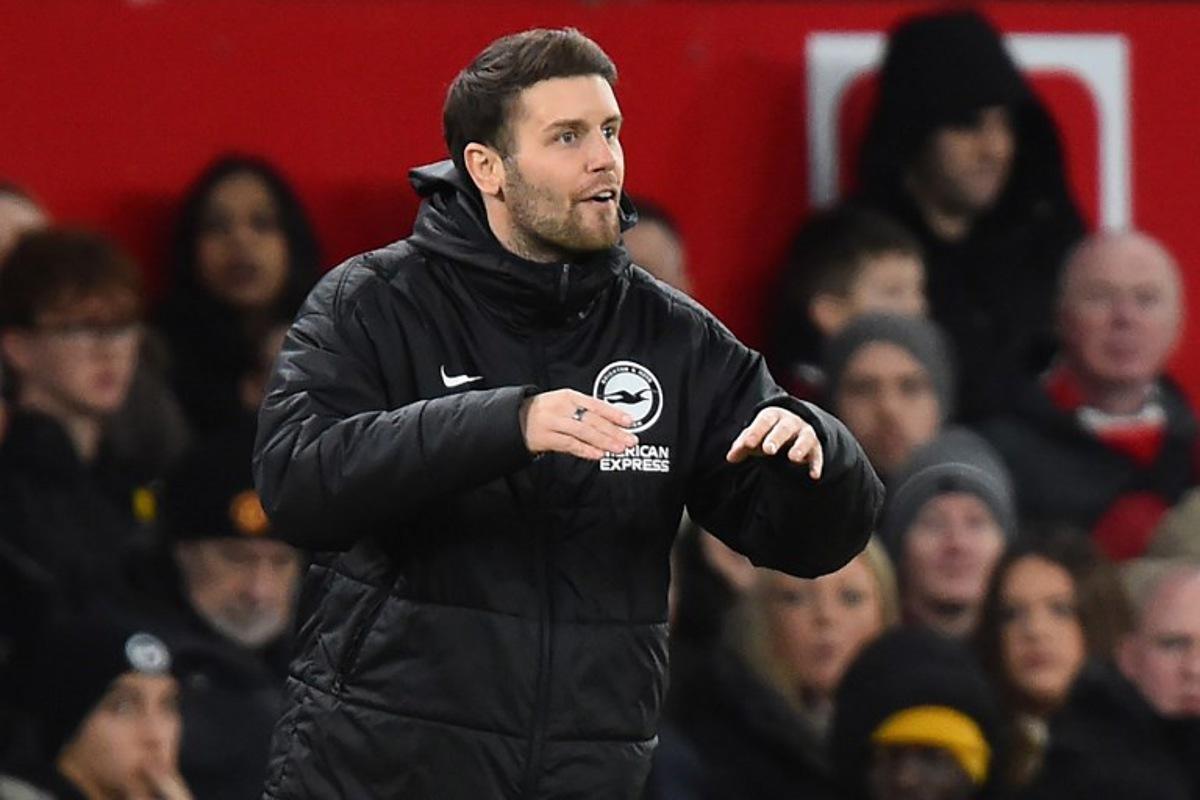 Brighton's German head coach Fabian Hurzeler gestures on the touchline during the English FA Cup third round football match between Manchester United and Brighton and Hove Albion at Old Trafford Stadium in Manchester, north west England, on January 11, 2026.  PETER POWELL / AFP