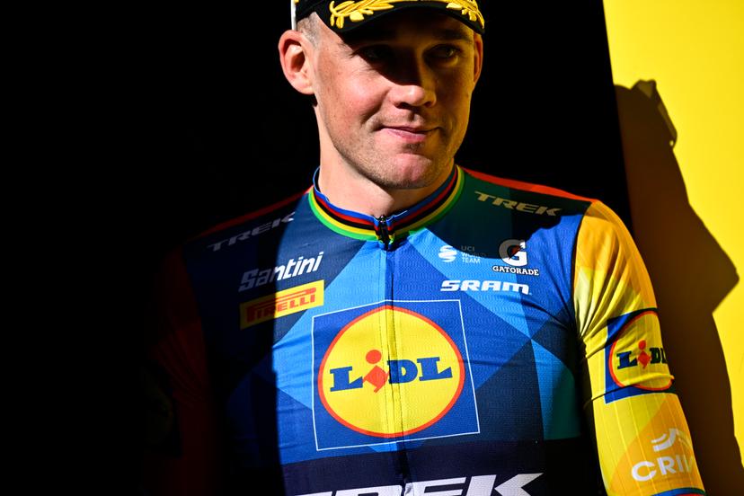 Danish Mads Pedersen of Lidl-Trek celebrates on the podium with the combativity award after stage 17 of the 2026 Tour de France cycling race, a stage of 175km from Chambery to Voiron, on Wednesday 22 July 2026. The 113th edition of the Tour de France starts on Saturday 4 July in Barcelona, Spain, and will finish in Paris, France on the 26th of July. BELGA PHOTO JASPER JACOBS
