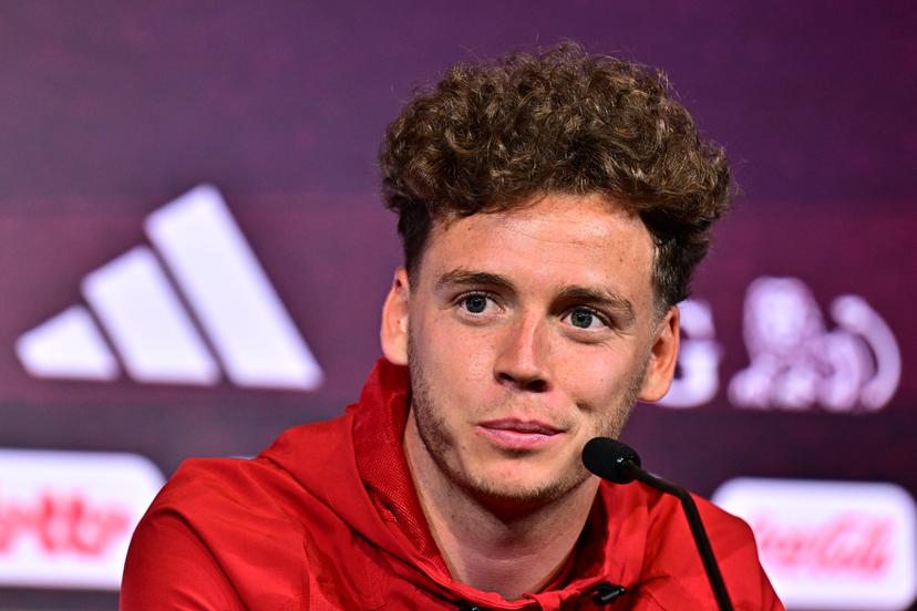 Belgium's Maxim De Cuyper pictured during a press conference of Belgian national soccer team Red Devils for the 2026 FIFA World Cup, at the Proximus Basecamp in Tubize, on Wednesday 03 June 2026. The 2026 FIFA World Cup will take place in the United States, Mexico, and Canada from 11/06 to 19/07. BELGA PHOTO BRUNO FAHY