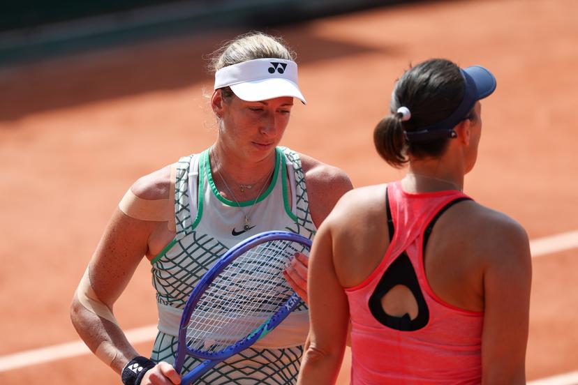 Belgian Magali Kempen and Slovenian Andreja Klepac celebrate during a doubles tennis match between Brazilian-Argentinian pair Martins-Sierra and Belgian-Slovenian pair Kempen-Klepac, in the second round of the women's doubles at the Roland Garros French Open tennis tournament, in Paris, France, Saturday 30 May 2026. This year's tournament takes place from 18 May to 07 June. BELGA PHOTO VIRGINIE LEFOUR