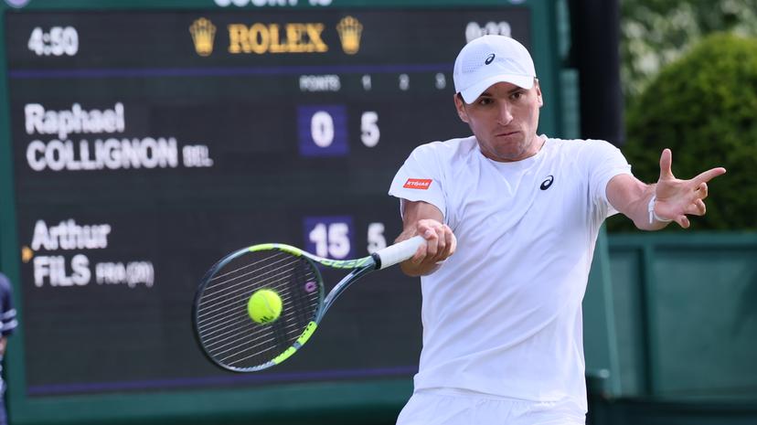 Belgian Raphael Collignon pictured in action during a first round game between Belgian Collignon and French Fils in the Men's singles at the Wimbledon grand slam tennis tournament in London, Britain, Tuesday 30 June 2026.  BELGA PHOTO BENOIT DOPPAGNE