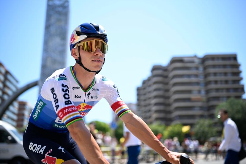 Belgian Remco Evenepoel of Red Bull-BORA-hansgrohe pictured at the start of the second stage of the 2026 Tour de France cycling race, a stage of 182km from Tarragona to Barcelona, Sunday 05 July 2026. The 113th edition of the Tour de France starts on Saturday 4 July in Barcelona, Spain, and will finish in Paris, France on the 26th of July.  BELGA PHOTO JASPER JACOBS
