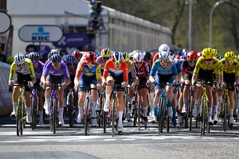 The pack of riders pictured in action during the women's race of the 'Scheldeprijs' one day cycling event, 130,3km from and to Schoten on Wednesday 08 April 2026. BELGA PHOTO TOM GOYVAERTS