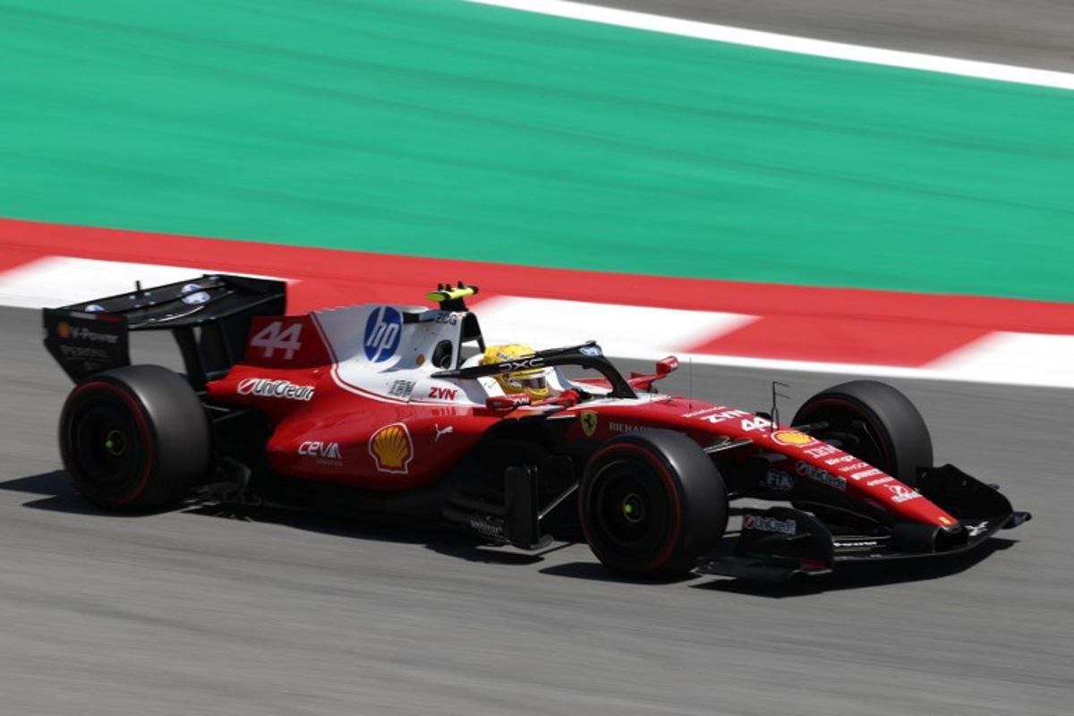 Ferrari's British driver Lewis Hamilton competes in the Catalonia Formula One Grand Prix at the Circuit de Catalunya in Montmelo, on the outskirts of Barcelona, on June 14, 2026.  Lluis GENE / AFP