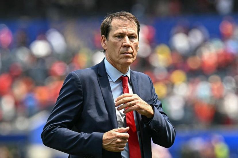 Belgium's French head coach Rudi Garcia reacts after losing the 2026 World Cup football tournament quarter-final match between Spain and Belgium at the Los Angeles Stadium in Inglewood on July 10, 2026.   Paul ELLIS / AFP