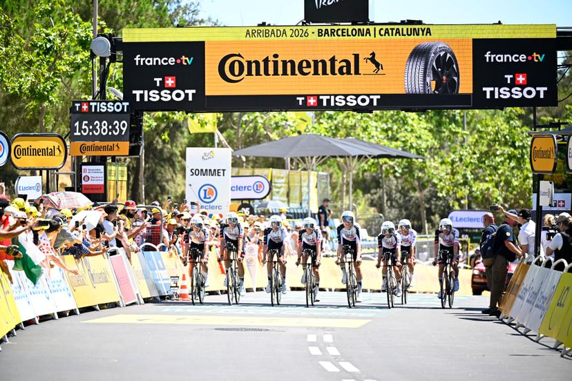 UAE Team Emirates-XRG riders pictured during a training ahead of the first stage of the 2026 Tour de France cycling race, a team time trial of 19km with start and finish in Barcelona, Spain, Saturday 04 July 2026. The 113th edition of the Tour de France starts on Saturday 4 July in Barcelona, Spain, and will finish in Paris, France on the 26th of July.  BELGA PHOTO JASPER JACOBS
