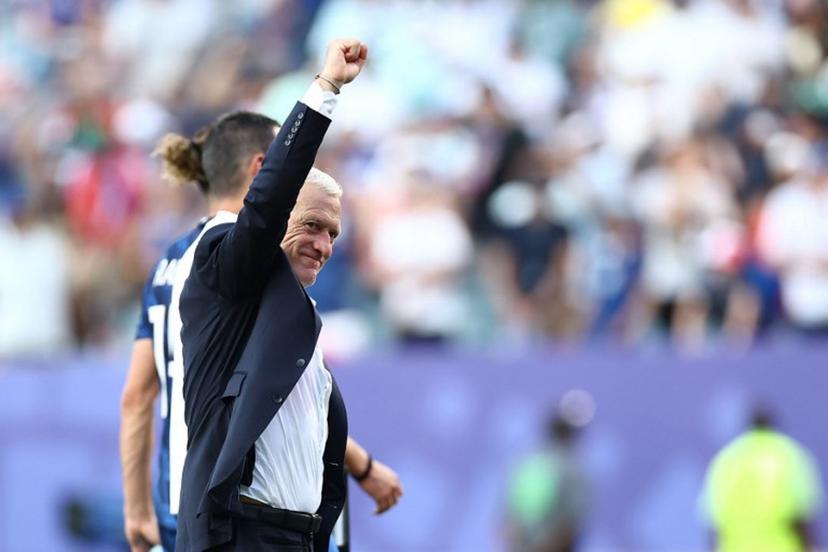 France's head coach Didier Deschamps celebrates after winning the 2026 World Cup round of 16 football match between Paraguay and France at the Philadelphia Stadium in Philadelphia on July 4, 2026.   CHARLY TRIBALLEAU / AFP