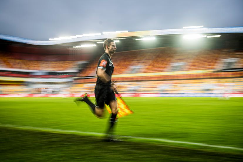 Illustration picture shows the assistant referee in action during a soccer game between KV Mechelen (1A first division) and RWDM (1B second division), Wednesday 03 February 2021 in Mechelen, in the 1/16 finals of the 'Croky Cup' Belgian cup. BELGA PHOTO JASPER JACOBS