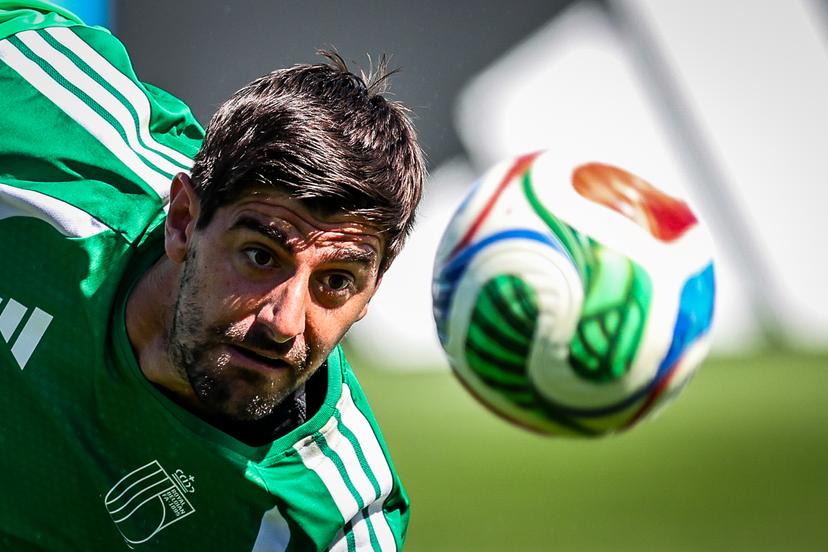 Belgium's goalkeeper Thibaut Courtois pictured during a training session of Belgian national soccer team Red Devils, on Sunday 05 July 2026 in their base camp, home of the Seattle Sounders, Renton, Seattle, USA. The Rode Duivels - Diables Rouges qualified for the knockout stage of the 2026 FIFA World Cup, where they'll meet USA in the round of 16 on July 6th. BELGA PHOTO BRUNO FAHY