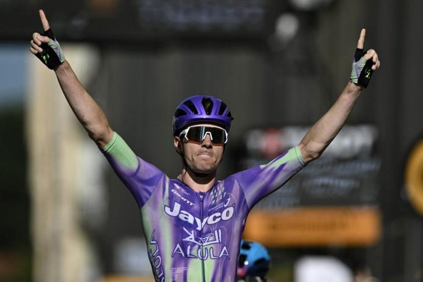 Team Jayco AlUla's Swiss rider Mauro Schmid cycles to the finish line to win the 13th stage of the 113th edition of the Tour de France cycling race, 205,8 km between Dole and Belfort in eastern France, on July 17, 2026.  Jeff PACHOUD / AFP