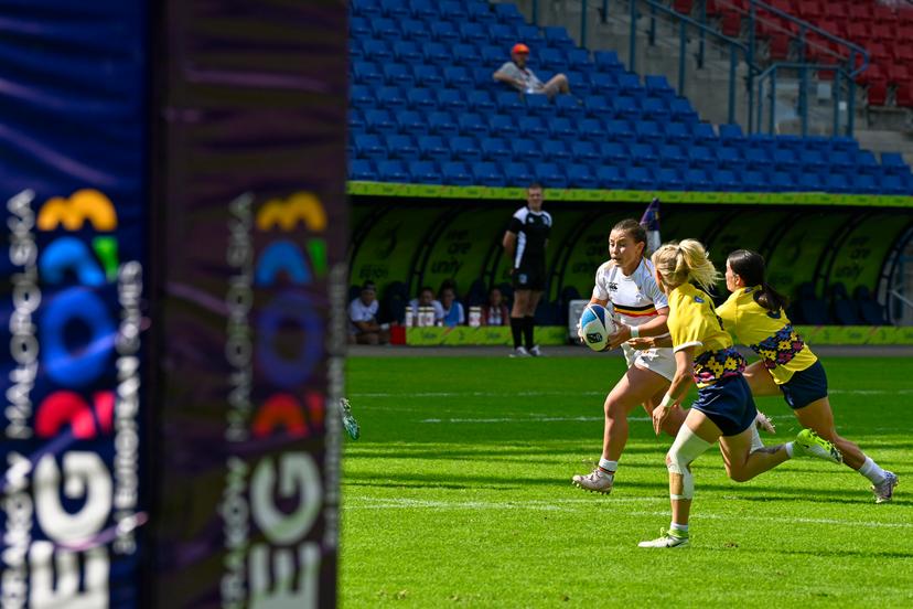 Illustration picture shows the women rugby sevens second pool match between Belgium and Romania on the fifth day ofthe European Games in Krakow, Poland on Sunday 25 June 2023. The 3rd European Games, informally known as Krakow-Malopolska 2023, is a scheduled international sporting event that will be held from 21 June to 02 July 2023 in Krakow and Malopolska, Poland. BELGA PHOTO TEAM BELGIUM