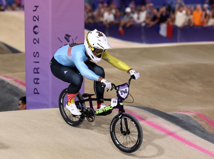Belgian BMX'er Ruben Gommers pictured in action during the quarterfinals of the men's BMX competition at the Paris 2024 Olympic Games, on Thursday 01 August 2024 in Paris, France. The Games of the XXXIII Olympiad are taking place in Paris from 26 July to 11 August. The Belgian delegation counts 165 athletes competing in 21 sports. BELGA PHOTO BENOIT DOPPAGNE