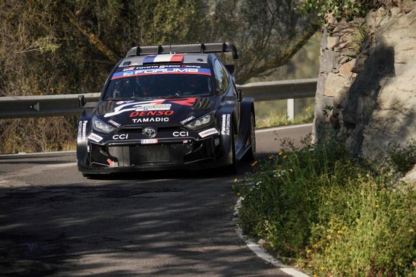 Sebastien Ogier of France and his co-driver Vincent Landais of France compete in their Toyota GR Yaris during the shakedown preliminary stage of the World Rally Championship (WRC) Rally Islas Canarias on the island of Gran Canaria in Spain's Canary Islands, on April 24, 2025.  Manaure QUINTERO / AFP