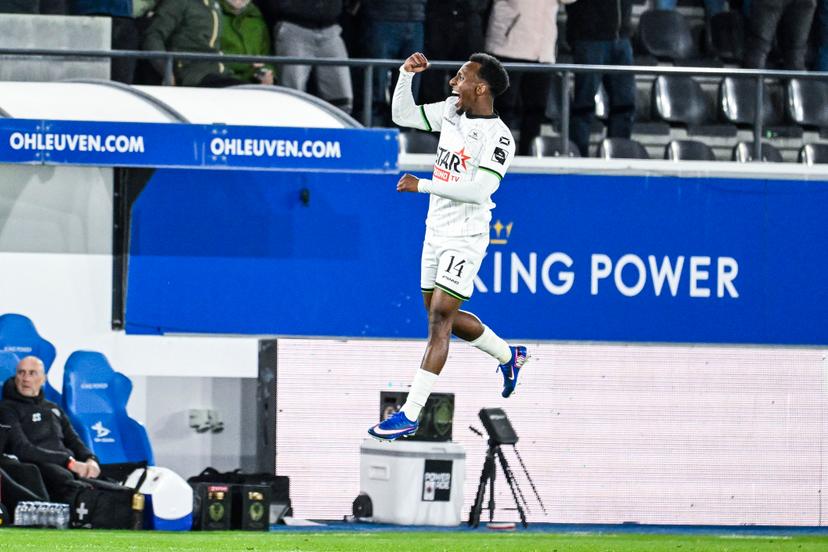 OHL's Henok Teklab celebrates after scoring during a soccer match between Oud-Heverlee Leuven and Royal Antwerp FC, Friday 15 May 2026 in Leuven, on day 8 of the Europe Play-offs (PO2) of the 2025-2026 'Jupiler Pro League' first division of the Belgian championship. BELGA PHOTO TOM GOYVAERTS