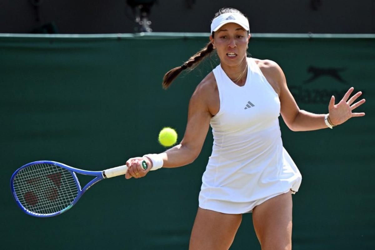 US player Jessica Pegula returns to Spain's Jessica Bouzas Maneiro during their women's singles third round tennis match on the fifth day of the 2026 Wimbledon Championships at The All England Lawn Tennis and Croquet Club in Wimbledon, southwest London, on July 3, 2026.  Kirill KUDRYAVTSEV / AFP