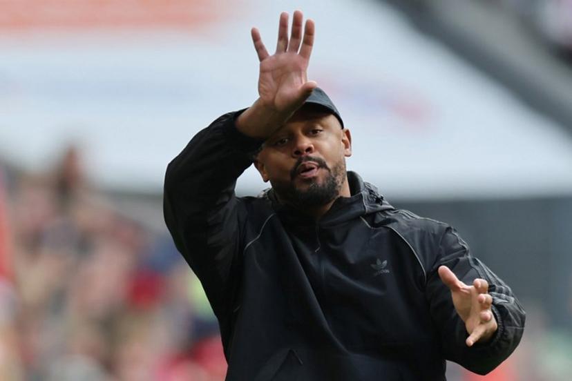 Bayern Munich's Belgian head coach Vincent Kompany (C) gestures during the German first division Bundesliga football match between FC Bayern Munich and FC Cologne in Munich, southern Germany, on May 16, 2026.  Alexandra BEIER / AFP