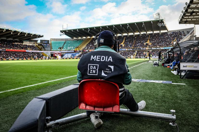 this picture shows a DAZN cameraman during a soccer match between Club Brugge and Royal Antwerp FC, Sunday 30 November 2025 in Brugge, on day 16 of the 2025-2026 'Jupiler Pro League' first division of the Belgian championship. BELGA PHOTO BRUNO FAHY