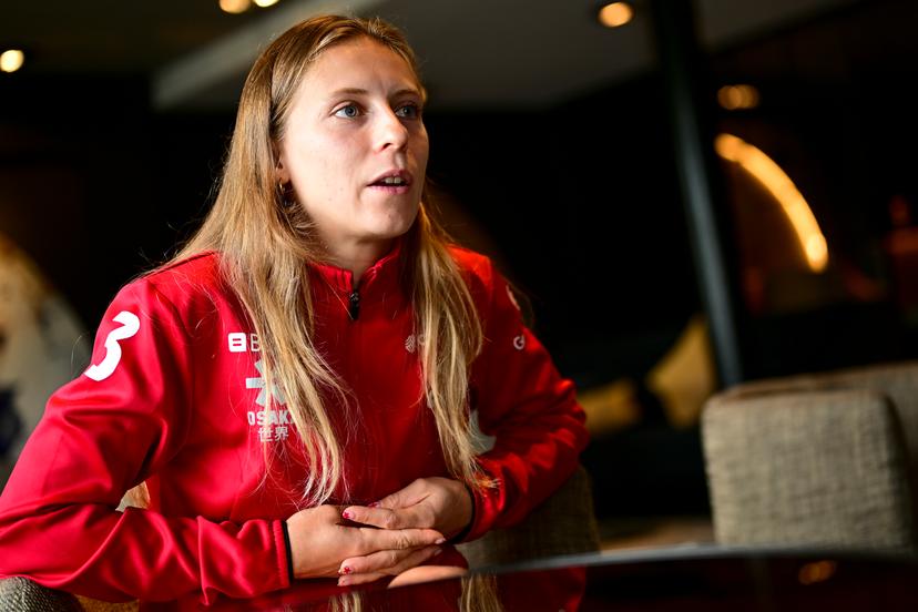 Belgium's Justine Rasir pictured during a press conference of Belgian national team Red Panthers in Genval, Rixensart, regarding the women's 2026 Hockey World Cup, Tuesday 25 August 2026. The 2026 edition of the Hockey World Cup takes place in Belgium and The Netherlands from August 15 to August 30. BELGA PHOTO DIRK WAEM