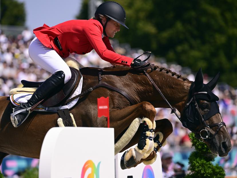 Belgian rider Lara de Liedekerke and her horse Origi pictured in action during the finals of the Eventing Individual Jumping equestrian event at the Chateau de Versailles in Versailles, during the Paris 2024 Olympic Games, on Monday 29 July 2024 in Paris, France. The Games of the XXXIII Olympiad are taking place in Paris from 26 July to 11 August. The Belgian delegation counts 165 athletes competing in 21 sports. BELGA PHOTO LAURIE DIEFFEMBACQ
