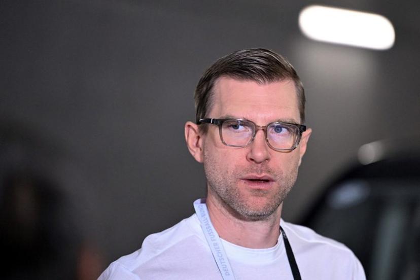 German coach and former footballer Per Mertesacker arrives at the Mewa Arena Stadium prior to a friendly match between Germany and Finland ahead of the 2026 FIFA World Cup football tournament, in Mainz, western Germany on May 31, 2026.  Kirill KUDRYAVTSEV / AFP