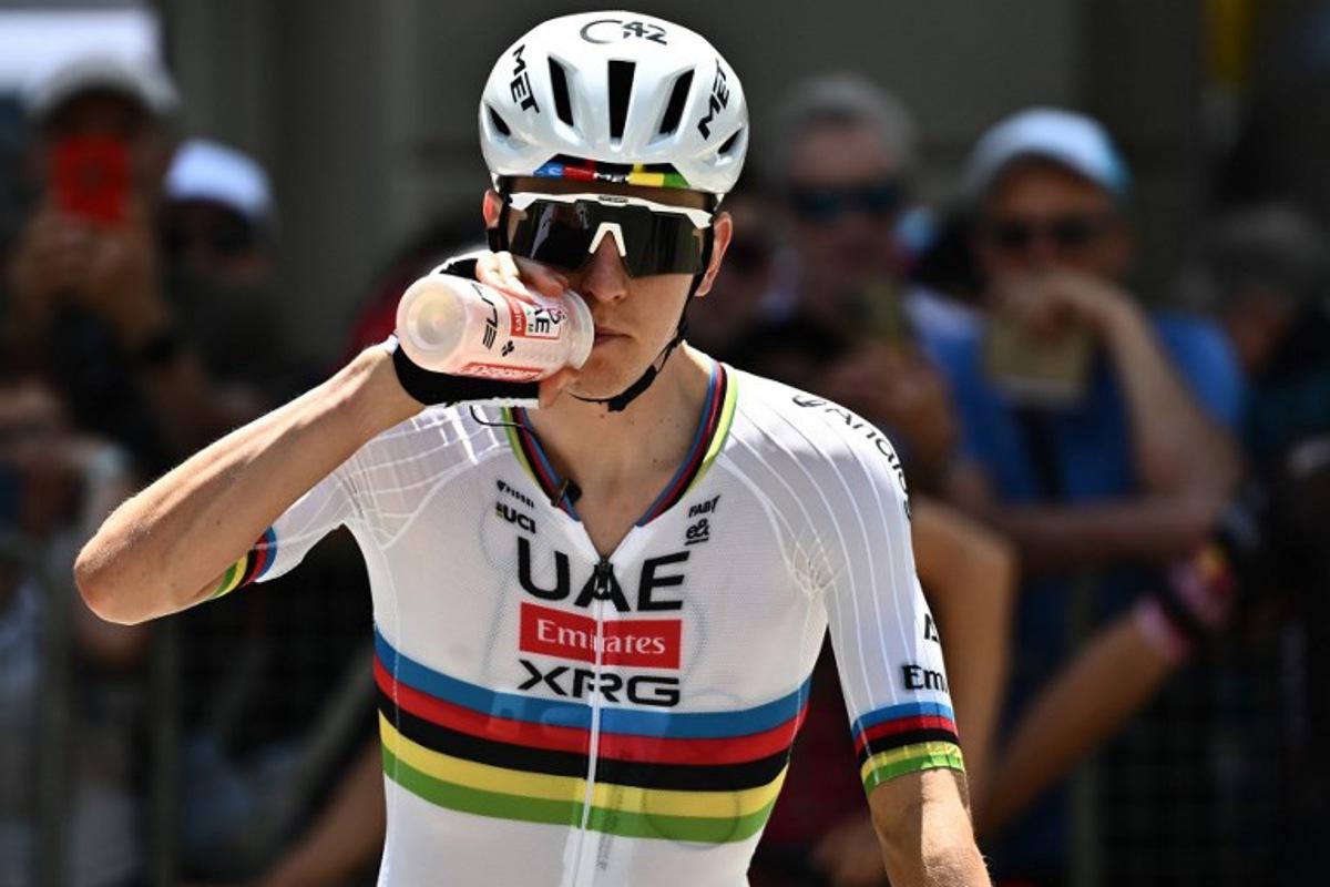 Slovenia's rider Tadej Pogacar of team UAE Emirates - XRG prepares to take the start of the first stage of the Men's Tour of Switzerland (Tour de Suisse) cycling race, in Sondrio, Italy, on June 17, 2026.  Marco BERTORELLO / AFP