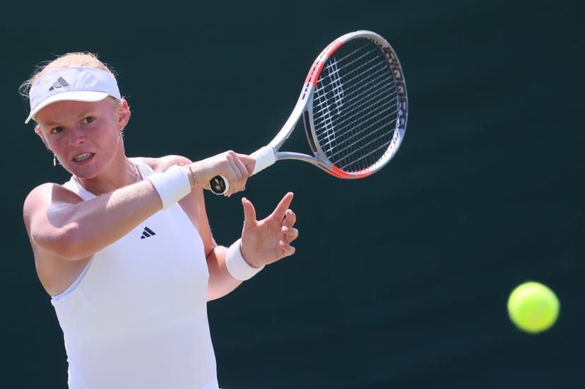 Belgian Jeline Vandromme pictured in action during a tennis match against Georgian Bolkvadze, a qualifier for the women's singles at the Wimbledon grand slam tennis tournament in London, Britain, Thursday 25 June 2026. The main tournament is starting next Monday. BELGA PHOTO BENOIT DOPPAGNE