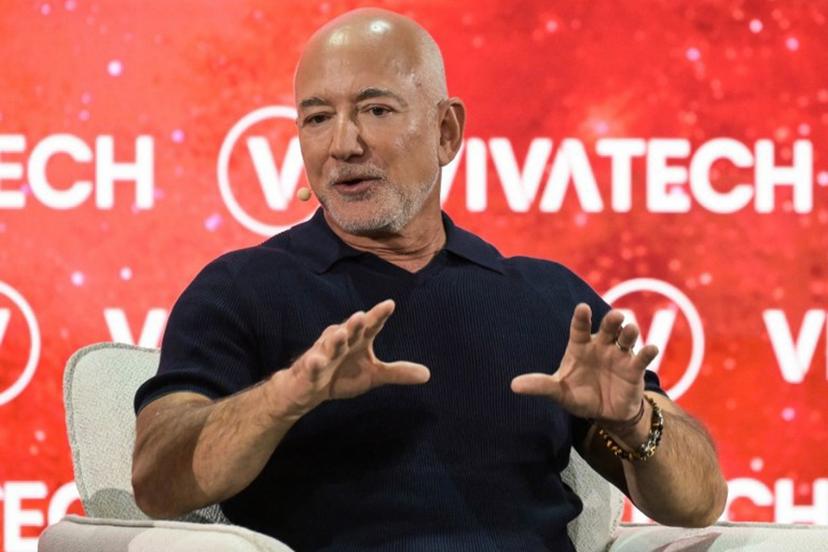 US Amazon's founder Jeff Bezos speaks on stage at the VivaTech technology startups and innovation fair at the Paris Expo Porte de Versailles, in Paris on June 17, 2026.  JULIEN DE ROSA / AFP