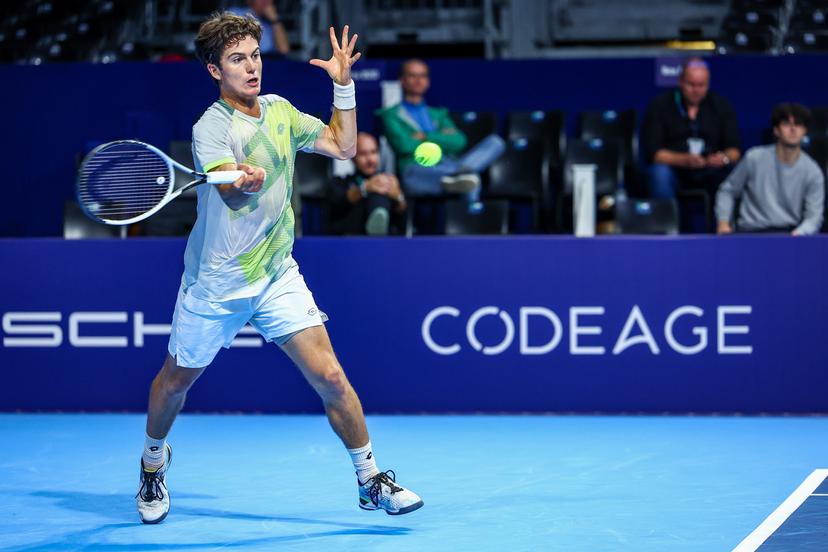 Belgian Gilles-Arnaud Bailly pictured in action during the European Open ATP tennis tournament in Brussels, on Monday 13 October 2025. This year's edition of the tournament is taking place from 12 to 19 October 2025. BELGA PHOTO DAVID PINTENS