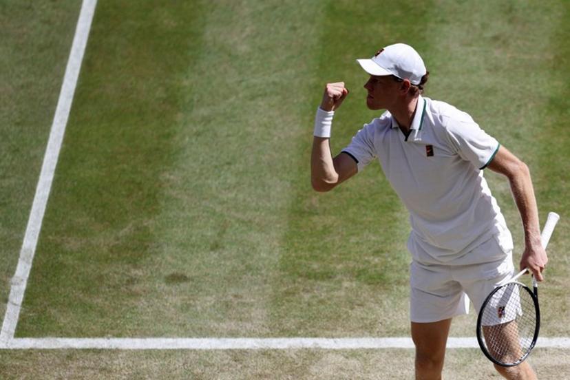 Italy's Jannik Sinner reacts as he plays against Germany's Jan-Lennard Struff during their men's singles quarter-final tennis match on the ninth day of the 2026 Wimbledon Championships at The All England Lawn Tennis and Croquet Club in Wimbledon, southwest London, on July 7, 2026.  Henry NICHOLLS / AFP