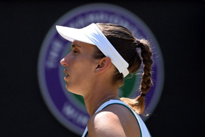 Belgium's Elise Mertens is pictured as she plays against Czech Republic's Linda Noskova during their women's singles quarter-final tennis match on the tenth day of the 2026 Wimbledon Championships at The All England Lawn Tennis and Croquet Club in Wimbledon, southwest London, on July 8, 2026.  Kirill KUDRYAVTSEV / AFP