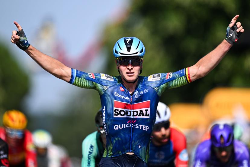 Belgian Tim Merlier of Soudal Quick-Step wins the stage 8 of the 2026 Tour de France cycling race, a stage of 182km from Perigueux to Bergerac, on Saturday 11 July 2026. The 113th edition of the Tour de France starts on Saturday 4 July in Barcelona, Spain, and will finish in Paris, France on the 26th of July. BELGA PHOTO JASPER JACOBS