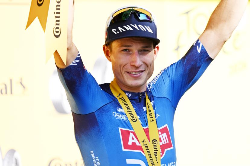 Belgian Jasper Philipsen of Alpecin-Premier Tech celebrates on the podium after winning stage 17 of the 2026 Tour de France cycling race, a stage of 175km from Chambery to Voiron, on Wednesday 22 July 2026. The 113th edition of the Tour de France starts on Saturday 4 July in Barcelona, Spain, and will finish in Paris, France on the 26th of July. BELGA PHOTO DAVID PINTENS