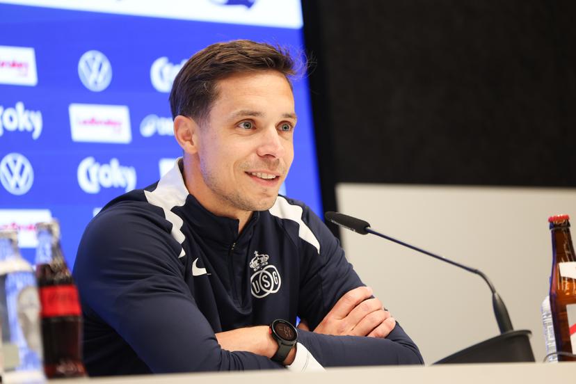 Union's head coach David Hubert pictured during a press conference of Royale Union Saint-Gilloise ahead of the final of the Croky Cup Belgian cup competition, Wednesday 13 May 2026 in Brussels. BELGA PHOTO BRUNO FAHY
