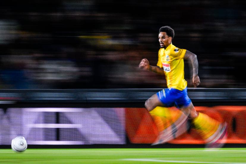 Westerlo's Bryan Reynolds pictured in action during a soccer match between KVC Westerlo and Royals Antwerp FC, Saturday 25 April 2026 in Westerlo, on day 5 of the Europe Play-offs (PO2) of the 2025-2026 'Jupiler Pro League' first division of the Belgian championship. BELGA PHOTO TOM GOYVAERTS