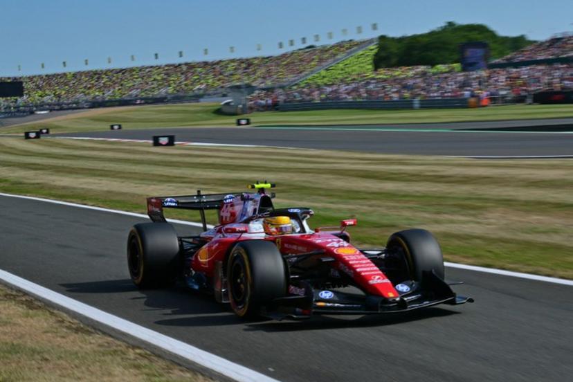 Ferrari's British driver Lewis Hamilton leaves the track during the sprint qualifying session ahead of the Formula One British Grand Prix at the Silverstone motor racing circuit in Silverstone, central England, on July 3, 2026.  Andrej ISAKOVIC / AFP