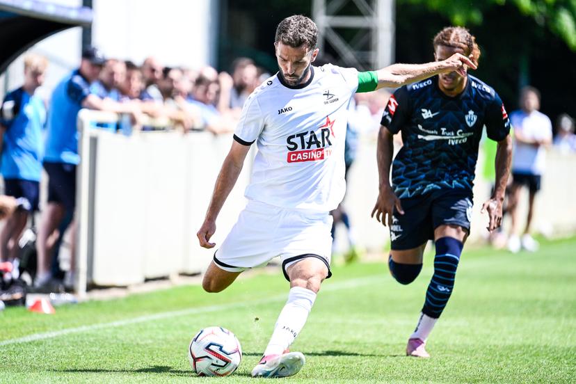 OHL's Siebe Schrijvers pictured in action during a friendly soccer game between OH Leuven vs Crossing Schaarbeek, on Saturday 04 July 2026 in Leuven, in preparation of the upcoming 2026-2027 Belgian first division soccer season. BELGA PHOTO TOM GOYVAERTS