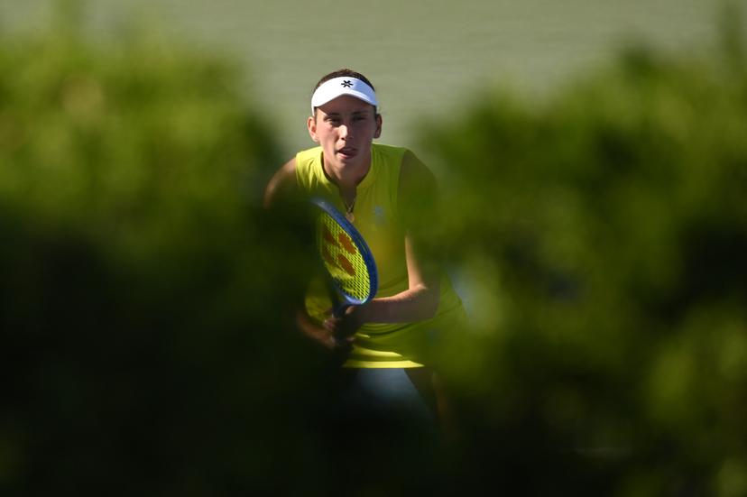 Belgian Elise Mertens (yellow) pictured during a tennis match with Kudermetova against US pair Brantmeier-Hamilton, in the second round of the women's doubles of the 2025 US Open Grand Slam tennis tournament in New York City, USA, Saturday 30 August 2025. BELGA PHOTO TONY BEHAR