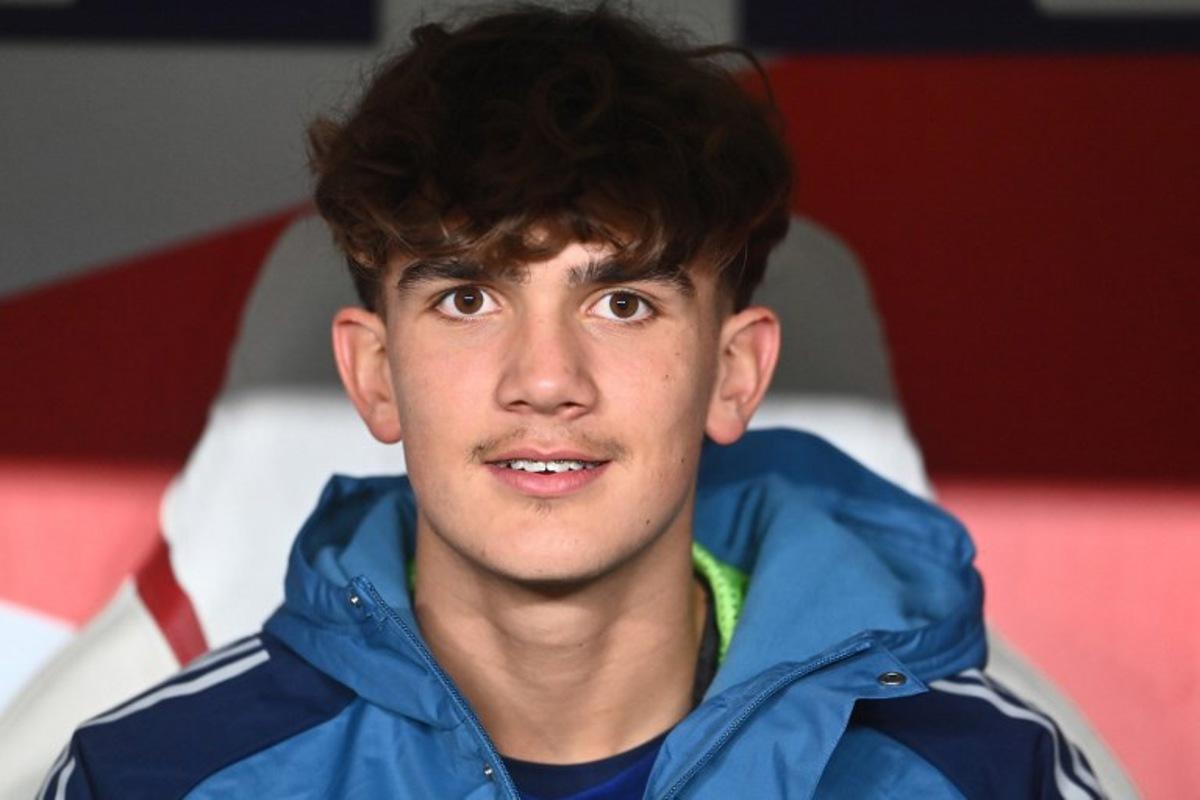 Arsenal's English midfielder #56 Max Dowman is pictured prior the UEFA Champions League - league phase day 4 football match between Slavia Prague and Arsenal FC in Prague, Czech Republic on November 4, 2025.  Michal Cizek / AFP