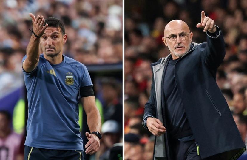 (COMBO) This combination of file photos created on July 16, 2026, shows Argentina's head coach Lionel Scaloni in Kansas City on July 11, 2026 (L); and Spain's Spanish coach Luis de la Fuente in Cornella de Llobregat on March 31, 2026. Spain and Argentina will meet in the 2026 World Cup football tournament final match at the New York/New Jersey Stadium in East Rutherford on July 19, 2026. Odd ANDERSEN, Lluis GENE / AFP