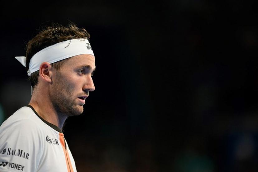 Norway's Casper Ruud looks on while competing against Spain's Carlos Alcaraz during their men's singles match at the ATP Japan Open tennis tournament in Tokyo on September 29, 2025.  Philip FONG / AFP