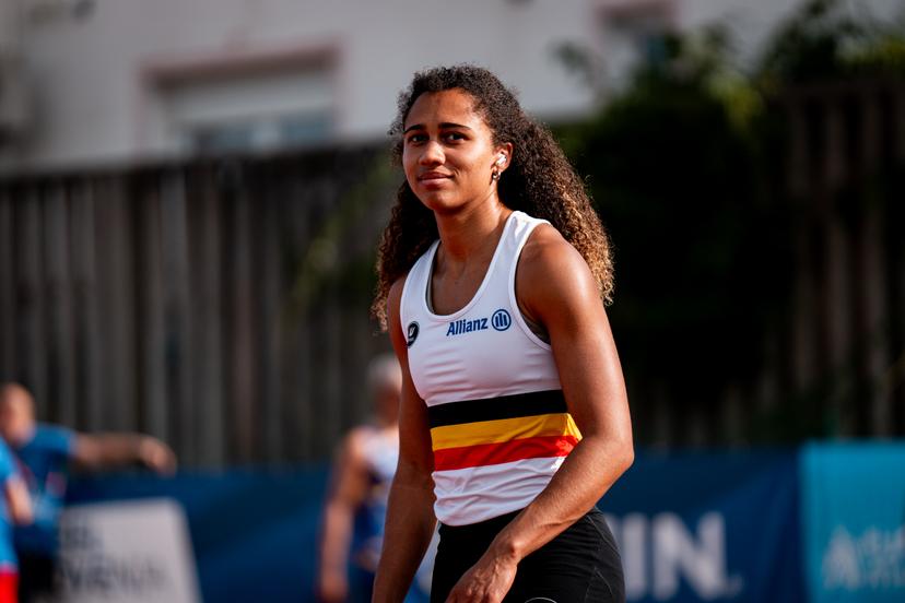 Belgian Delphine Nkansa pictured in action during a training session in preparation of the European Athletics Team Championships, in Maribor, Slovenia, Friday 27 June 2025. Team Belgium is competing in the second division on 28 and 29 June. BELGA PHOTO CHIARA MONTESANO