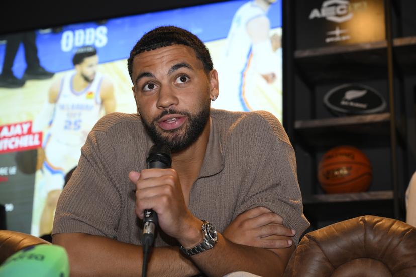 Belgian NBA player from Oklahoma City Ajay Mitchell picture during a meet and greet, Wednesday 22 July 2026 in Herstal. BELGA PHOTO JOHN THYS