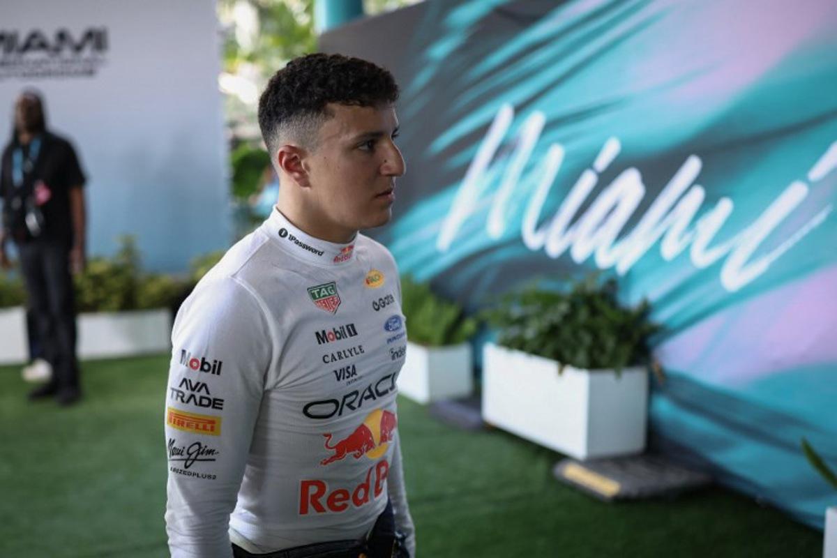 Red Bull Racing's French driver Isack Hadjar departs after the qualifying session for the 2026 Miami Formula One Grand Prix at Miami International Autodrome in Miami Gardens, Florida, on May 2, 2026.   CHARLY TRIBALLEAU / AFP