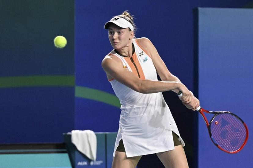 Kazakhstan's Elena Rybakina hits a return to Italy's Jasmine Paolini during their women's singles semi-final match at the WTA Ningbo Open tennis tournamen in Ningbo, in China's eastern Zhejiang province on October 18, 2025.  AFP