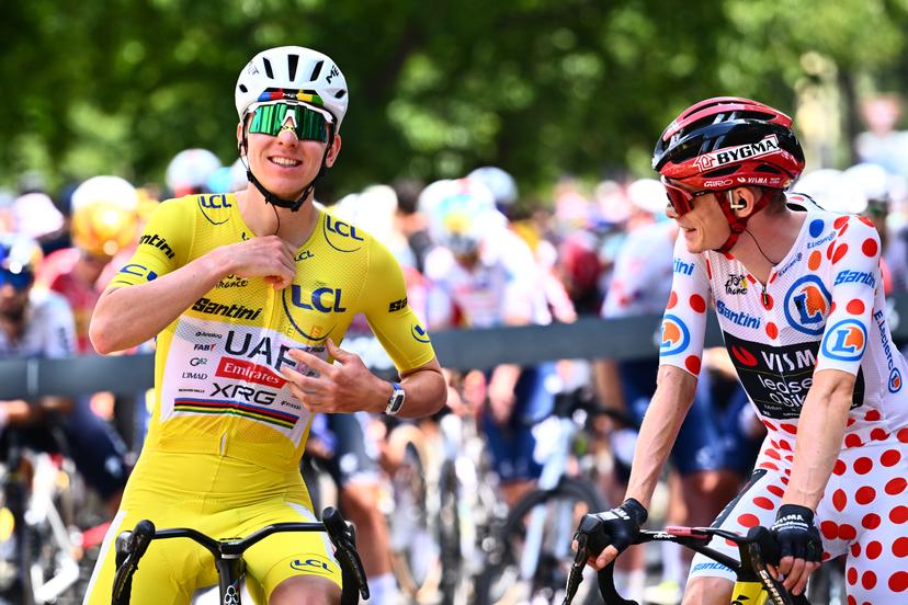Slovenian Tadej Pogacar of UAE Team Emirates XRG and Danish Jonas Vingegaard of Team Visma-Lease a Bike are pictured before stage 14 of the 2026 Tour de France cycling race, a stage of 155km from Mulhouse to Le Markstein Fellering, on Saturday 18 July 2026. The 113th edition of the Tour de France starts on Saturday 4 July in Barcelona, Spain, and will finish in Paris, France on the 26th of July. BELGA PHOTO POOL GREGORY VAN GANSEN