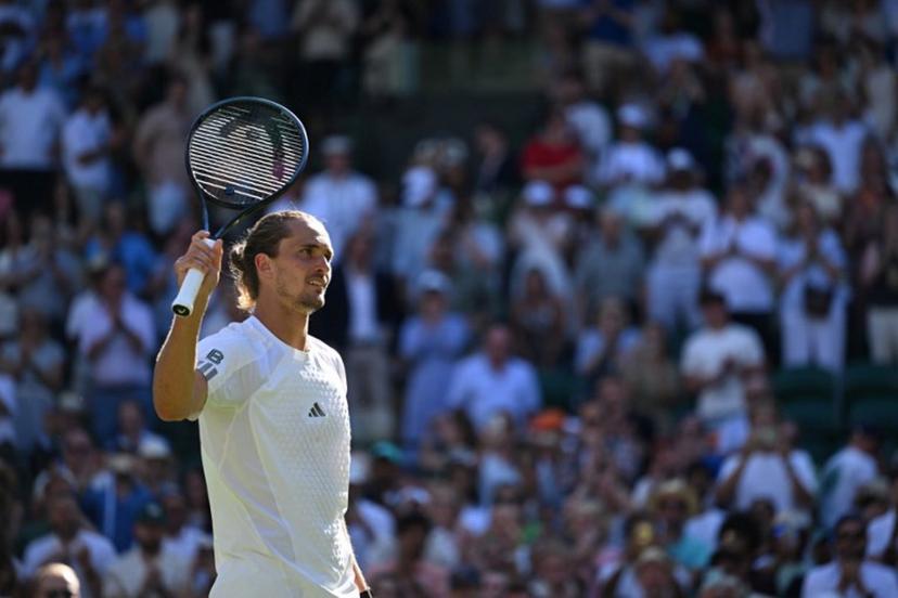 Germany's Alexander Zverev celebrates winning against France's Valentin Royer during their men's singles second round tennis match on the fourth day of the 2026 Wimbledon Championships at The All England Lawn Tennis and Croquet Club in Wimbledon, southwest London, on July 2, 2026.  Kirill KUDRYAVTSEV / AFP
