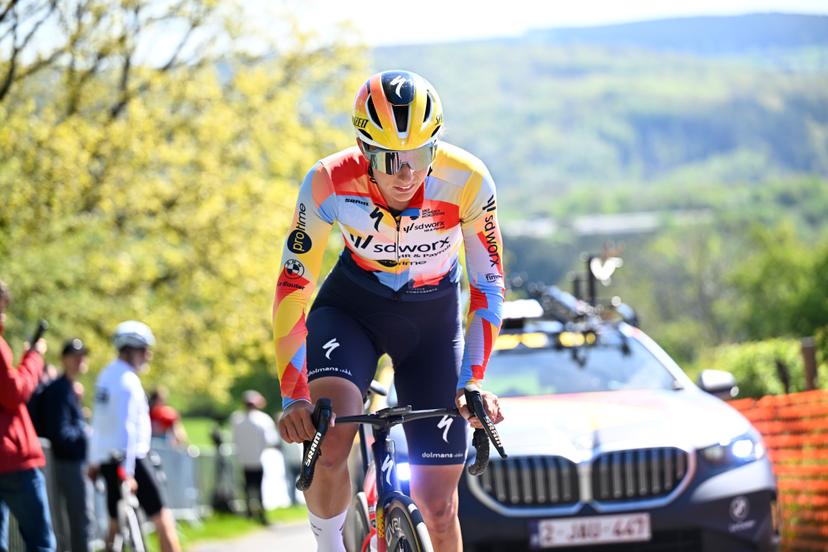 Dutch Lorena Wiebes of SD Worx-Protime pictured in action during a training and track reconnaissance session, ahead of the Liege-Bastogne-Liege one day cycling race, Friday 24 April 2026. BELGA PHOTO JASPER JACOBS