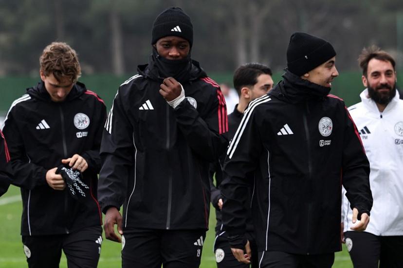 Ajax's Dutch forward #19 Don-Angelo Konadu attends a training session at the Neftchi football center in Baku on December 9, 2025, on the eve of the UEFA Champions League league phase football match between Qarabag and Ajax.  Giorgi ARJEVANIDZE / AFP