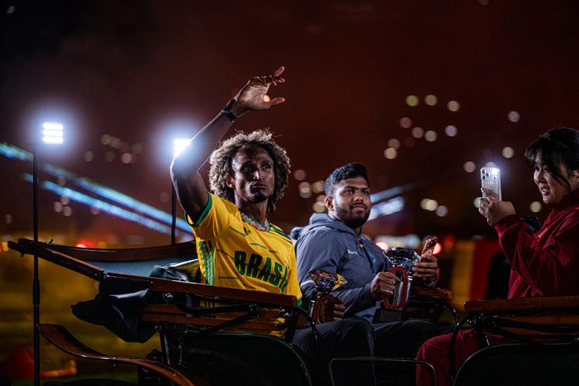 Brazilian Alison dos Santos pictured during the 50th edition of the Memorial Van Damme Diamond League athletics event in Brussels, Saturday 5 September 2026.  BELGA PHOTO EMILE WINDAL