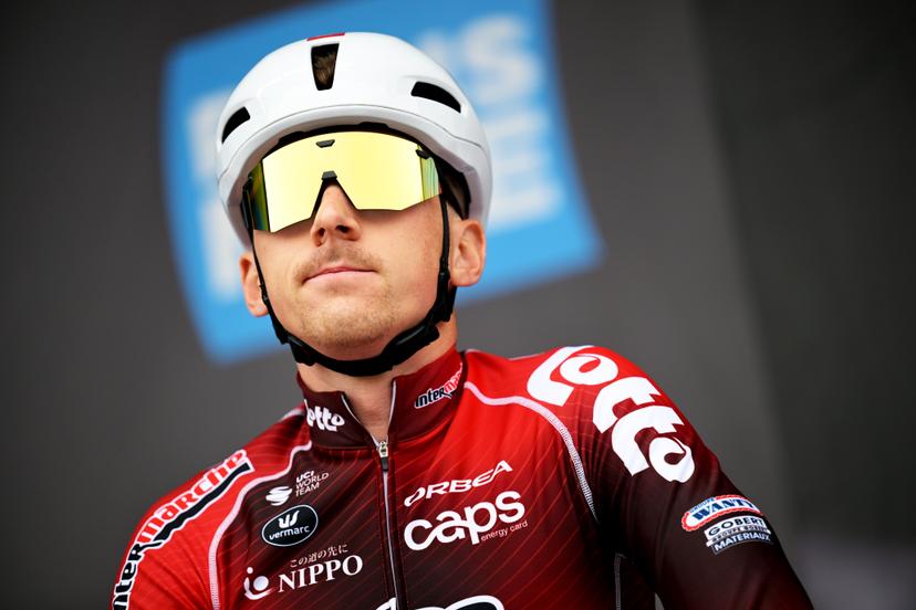 Belgian Luca Van Boven of Lotto-Intermarche pictured at the start of the first stage of 84th edition of the Paris-Nice cycling race, 170,9 km from Archeres to Carrieres-sous-Poissy, Sunday 08 March 2026. BELGA PHOTO DAVID PINTENS